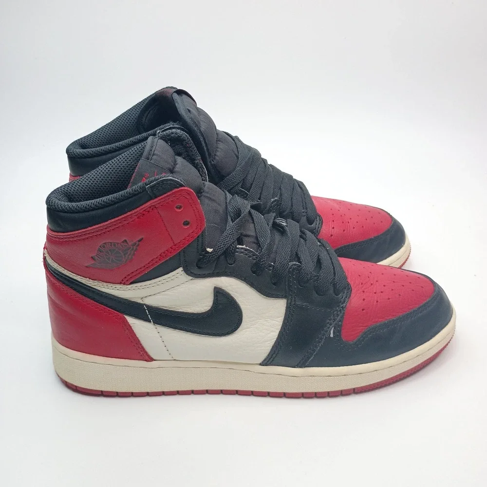 Nike‎ Air Jordan 1 Retro High OG Bred Toe Mens 6.5Y 55441-610 Red Black White